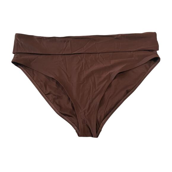 Time and Tru Plus Size 2X (20W-22W) Brown Solid High Waist Foldover Swim Bottoms - Picture 1 of 10